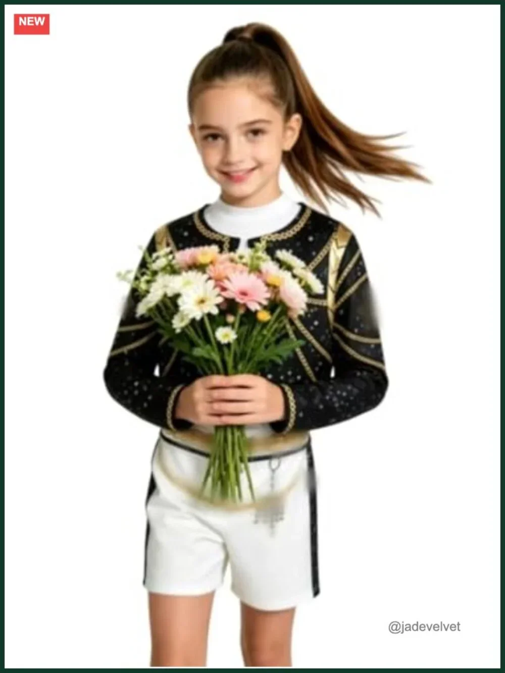 Girls Stage Costume Set - Sequined Jacket, Sleeveless T-Shirt, Shorts,